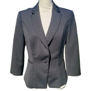 White House Black Market Women’s Jacket Blazer 8 Black 3/4 Sleeve Pleated Collar